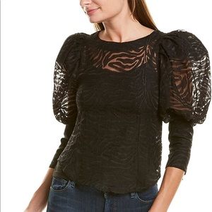 GRACIA Sheer Zebra-Print Puff Sleeve Blouse